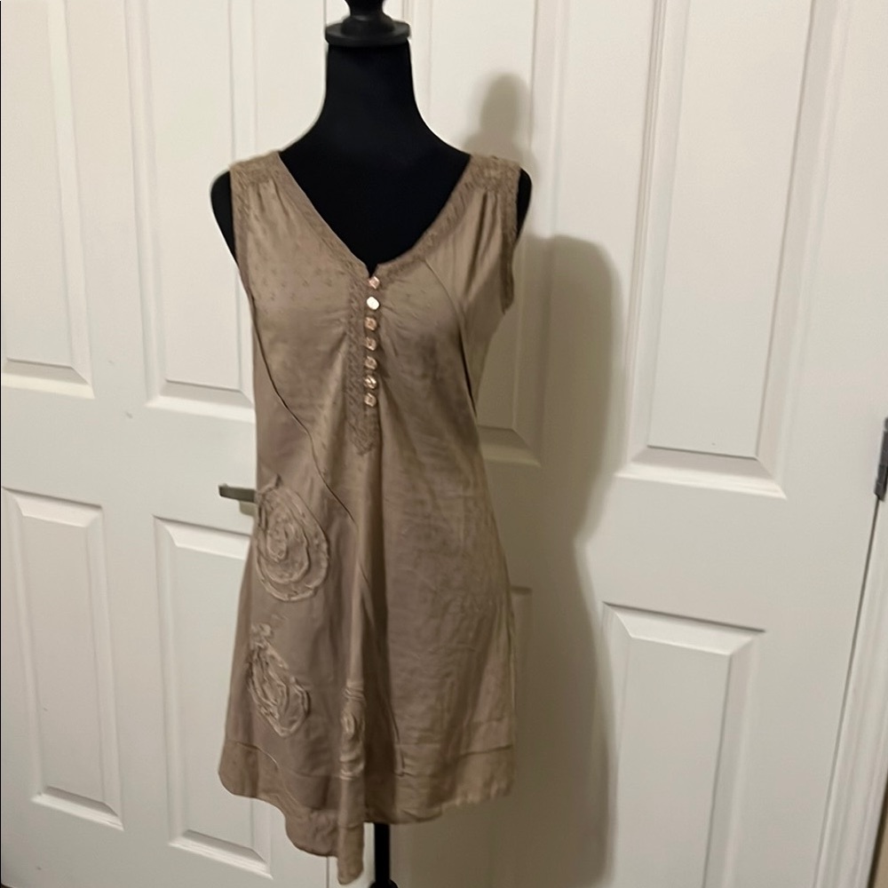 Funky People Tan Sleeveless Dress with Embellished Details